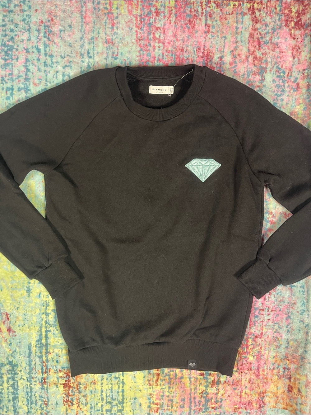 Diamond Supply Co. Black Crewneck with Light Blue Diamond Patch